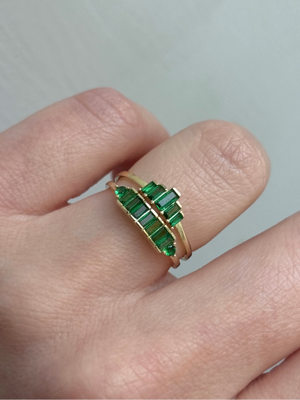 14k Gold Vermeil Dainty Simulated Baguette Emerald Ring - Picture 8 of 8